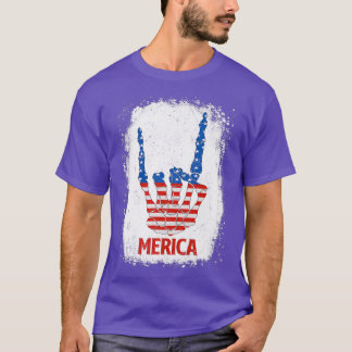 Merica Skeleton Rock Sign. 4 juli VS Vlag Pat. T-shirt