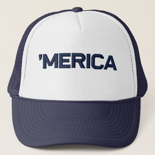 "MERICA Stitch-Style Mesh Trucker Hat (blauw van d Pet (Voorkant)