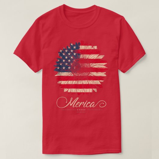 Merica Sunflower Retro USA Flag 4th of July  T-shirt (Design voorkant)