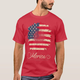 Merica Sunflower Retro USA Flag 4th of July  T-shirt