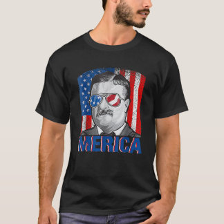 Merica Teddy Roosevelt 4 juli Amerikaanse vlag Pat T-shirt
