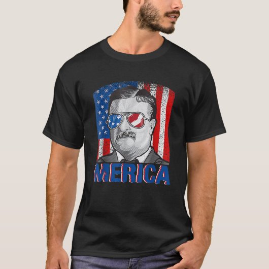 Merica Teddy Roosevelt 4 juli Amerikaanse vlag Pat T-shirt (Voorkant)