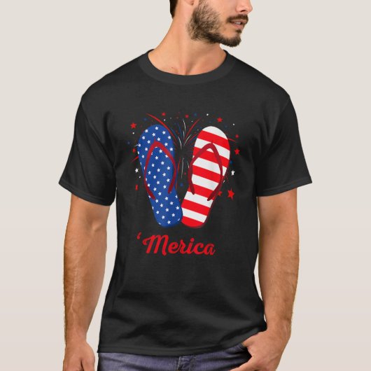 Merica Teenslippers Lover USA Vlag Vuurwerk 4e van T-shirt (Voorkant)