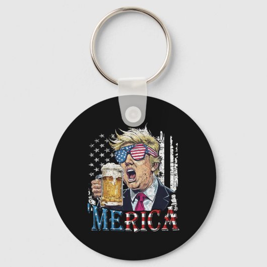 Merica Trump 4 juli grappig bier drinken mannen W Sleutelhanger (Voorkant)