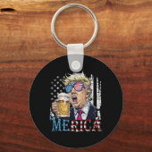Merica Trump 4 juli grappig bier drinken mannen W Sleutelhanger (Voorkant)