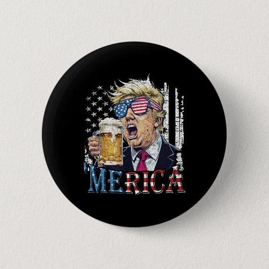 Merica Trump 4 juli grappig bier drinkende mannen Ronde Button 5,7 Cm (Voorkant)