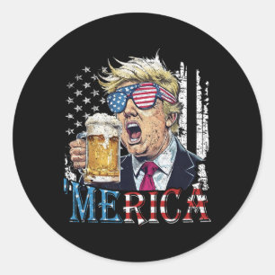 Merica Trump 4 juli grappig bier drinkende mannen Ronde Sticker