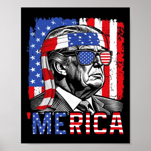 Merica Trump Happy 4th of July Grappige Amerikaans Poster (Voorkant)