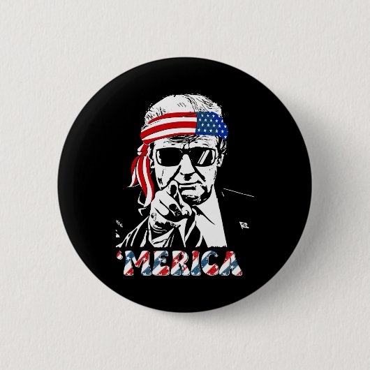 Merica Trump Happy 4th of July Trump Amerikaanse v Ronde Button 5,7 Cm (Voorkant)