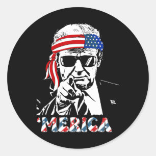 Merica Trump Happy 4th of July Trump Amerikaanse v Ronde Sticker