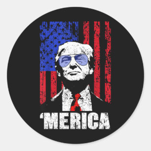 Merica Trump Happy 4th of July Trump Amerikaanse v Ronde Sticker