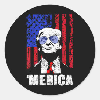 Merica Trump Happy 4th of July Trump Amerikaanse v Ronde Sticker