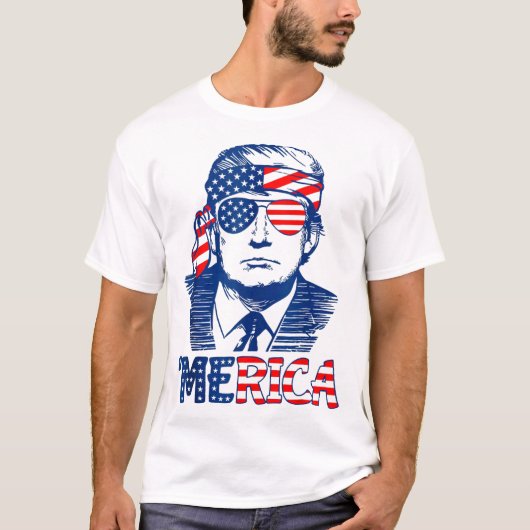 MERICA TRUMP Happy 4th van juli Trump Amerikaanse T-shirt (Voorkant)