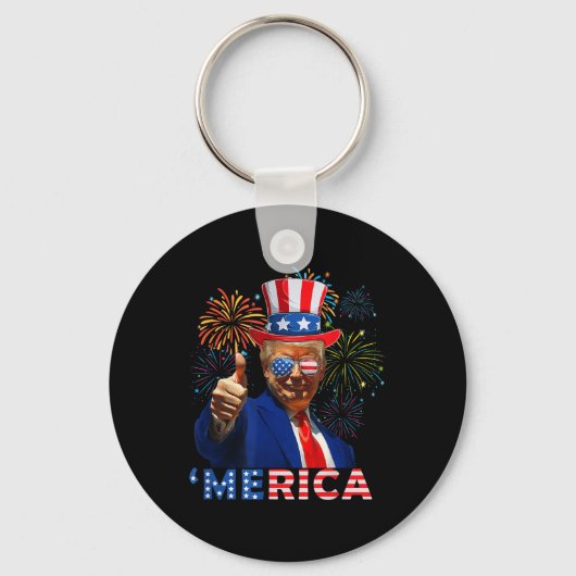 Merica Trump zingt op 4 juli grappige bierdrankjes Sleutelhanger (Voorkant)