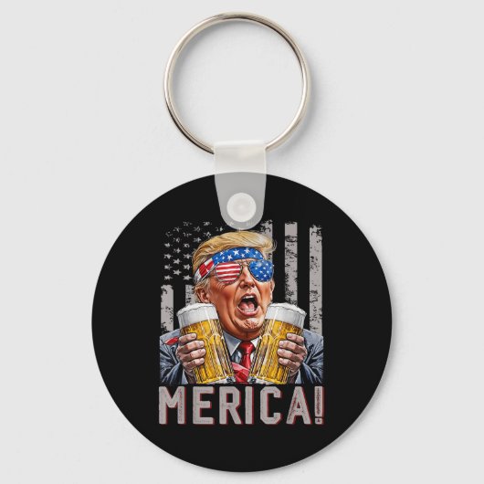 Merica Trump zingt op 4 juli grappige bierdrankjes Sleutelhanger (Voorkant)