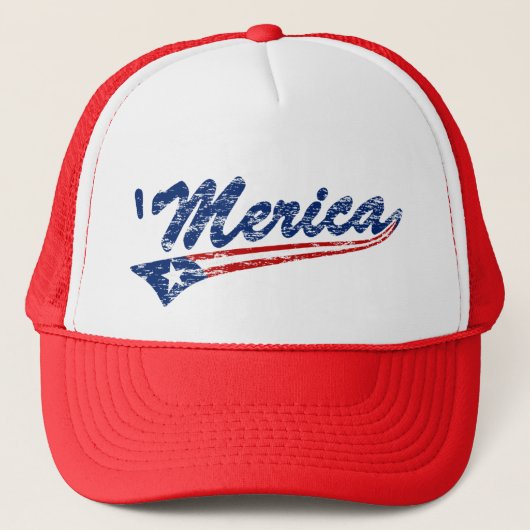 Merica US Flag Swoosh Trucker Hat Pet (Voorkant)