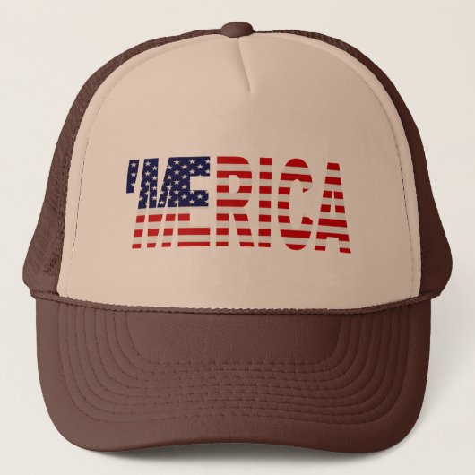 "MERICA US Flag Trucker Hat (bruin & tan) Pet (Voorkant)