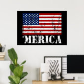 'MERICA US Vlag Poster (medium) (Thuiskantoor)