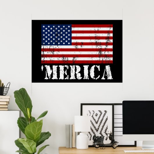  'MERICA US Vlag Poster (medium) (Thuiskantoor)
