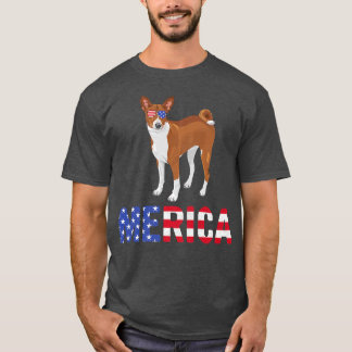 Merica USA Flag Basenji Dog Sunbritic Patriotic 4 T-shirt