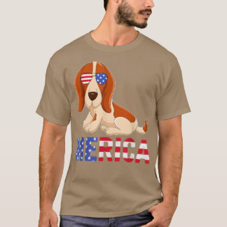 Merica USA Flag Basset Hound Dog Zonnebrillen 4th  T-shirt