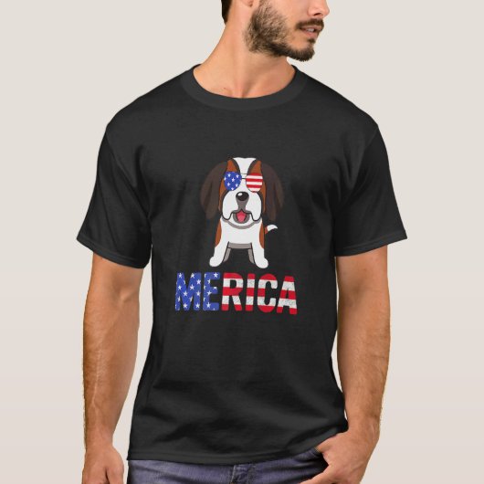 Merica Usa Flag Bernard Dog Sunbritic Patriotic 4 T-shirt (Voorkant)