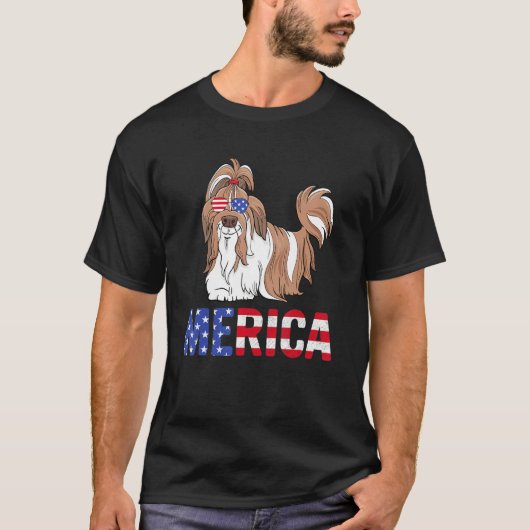 Merica Usa Flag Shih Tzu Dog Sunglass Patriotic 4t T-shirt (Voorkant)
