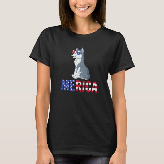 Merica usa vlag wolf zonnebril patriottisch 4e van t-shirt (Voorkant)