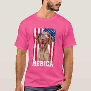 Merica Vizsla Dog USA Vlag Patriottisch 4 juli T-shirt