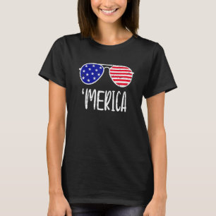 Merica Vlag Zonnebril Rood Wit Blauw Patriottisch T-shirt