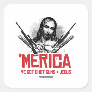"Merica - We hebben Pistolen en Jezus Vierkante Sticker