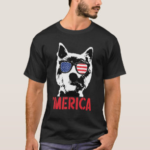 Merica Westie Dog Amerikaanse vlag Zonnebrillen 4e T-shirt