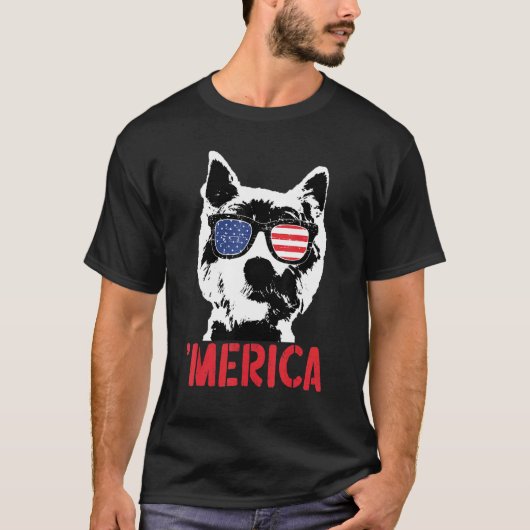 Merica Westie Dog Amerikaanse vlag Zonnebrillen 4e T-shirt (Voorkant)