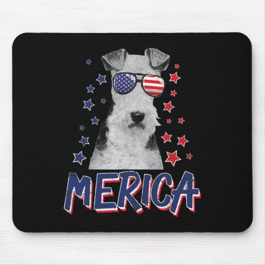 Merica Wire Fox Terrier Hond 4 juli Verenigde Stat Muismat (Voorkant)