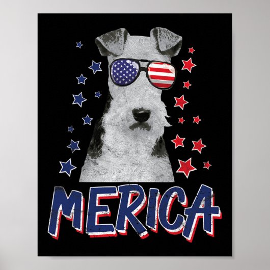 Merica Wire Fox Terrier Hond 4 juli Verenigde Stat Poster (Voorkant)