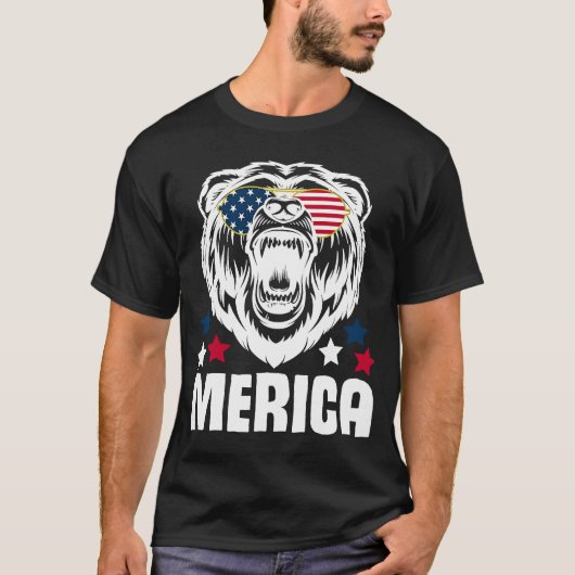 Merica Zonnebril 4 juli Amerikaans Beer van de Vla T-shirt (Voorkant)