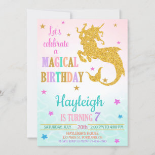 Mericorn nodigt het meisje uit voor de verjaardag kaart