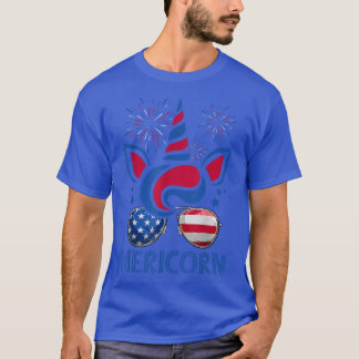 Mericorn Unicorn Face & American Flag Sunbril 4 T-shirt