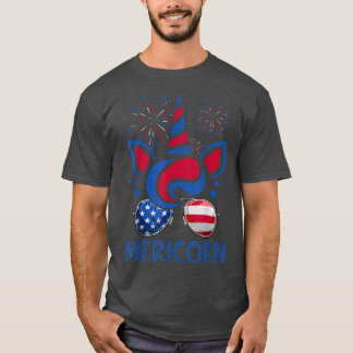 Mericorn Unicorn Face & American Flag Sunbril 4 T-shirt