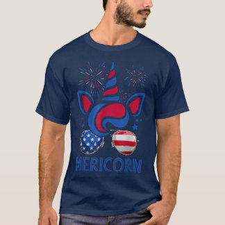 Mericorn Unicorn Face & American Flag Sunbril 4 T-shirt