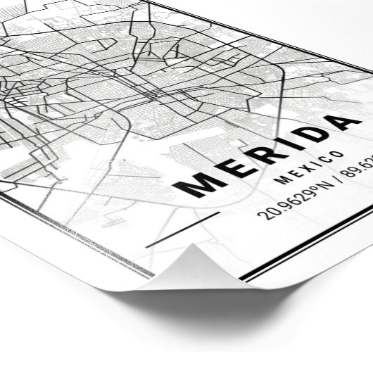 Merida - Mexico Ligth City Map Foto Afdruk (Hoek)