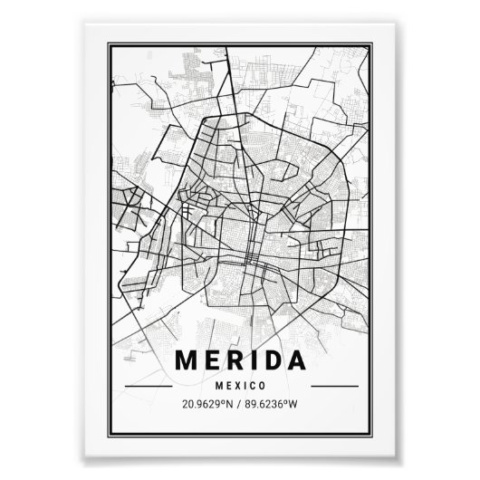 Merida - Mexico Ligth City Map Foto Afdruk (Voorkant)