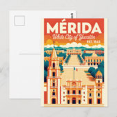 Mérida Mexico Retro Reisposter Kunst Briefkaart (Voorkant / Achterkant)