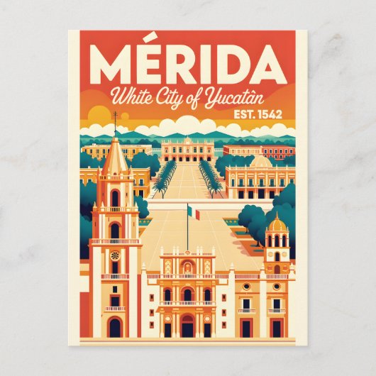 Mérida Mexico Retro Reisposter Kunst Briefkaart (Voorkant)