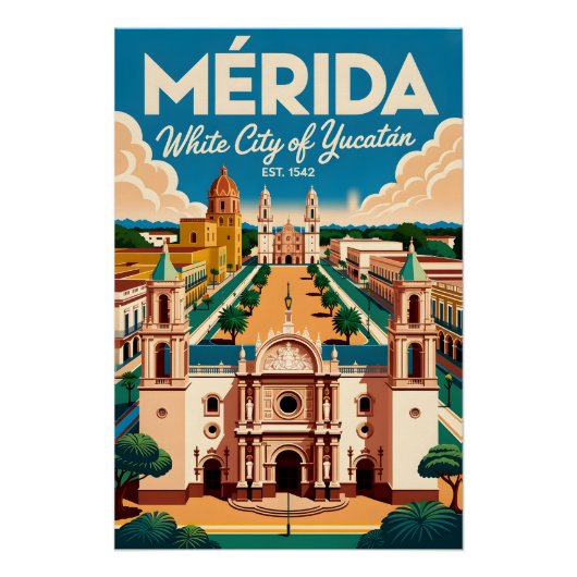 Mérida Mexico Retro Reisposter Kunst Perfect Poster (Voorkant)