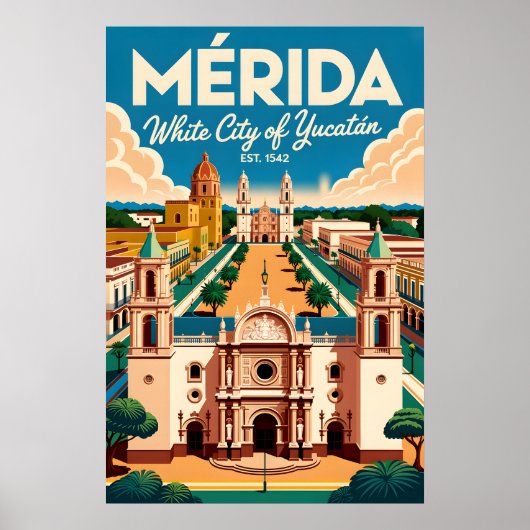 Mérida Mexico Retro Reisposter Kunst Poster (Voorkant)