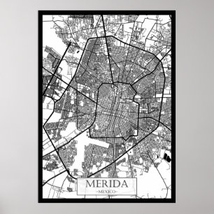 Merida Mexico Stad Kaart Poster