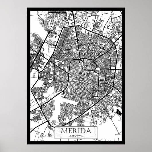 Merida Mexico Stad Kaart Poster (Voorkant)