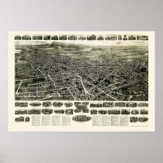 Meriden, CT Panoramic Map - 1918 Poster (Voorkant)