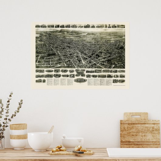 Meriden, CT Panoramic Map - 1918 Poster (Keuken)